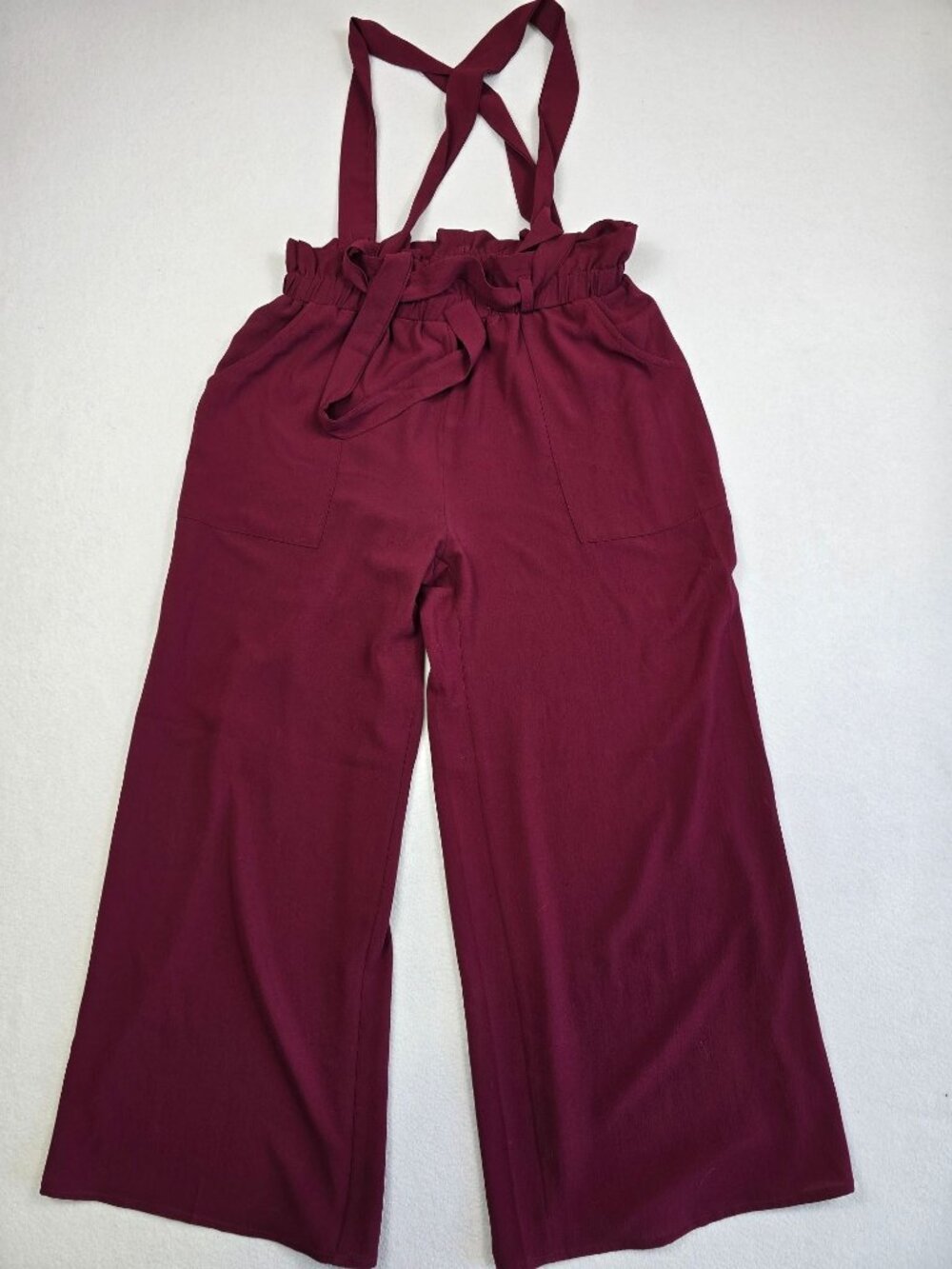 Red BKE Buckle Burgundy Wide-Leg Overalls With Adjustable Straps Small